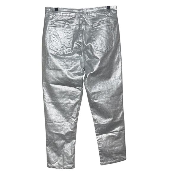 Superdown Regina Metallic Jean Silver Straight Leg Jeans Revolve Size 32 NEW - Picture 4 of 9